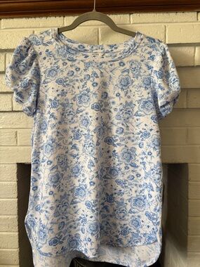 crown & ivy White Tee with Blue Floral Print